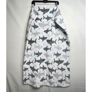 THRO Shark Baby Blanket 28x40 Loft Fleece Nursery Decor Gray White Monochrome